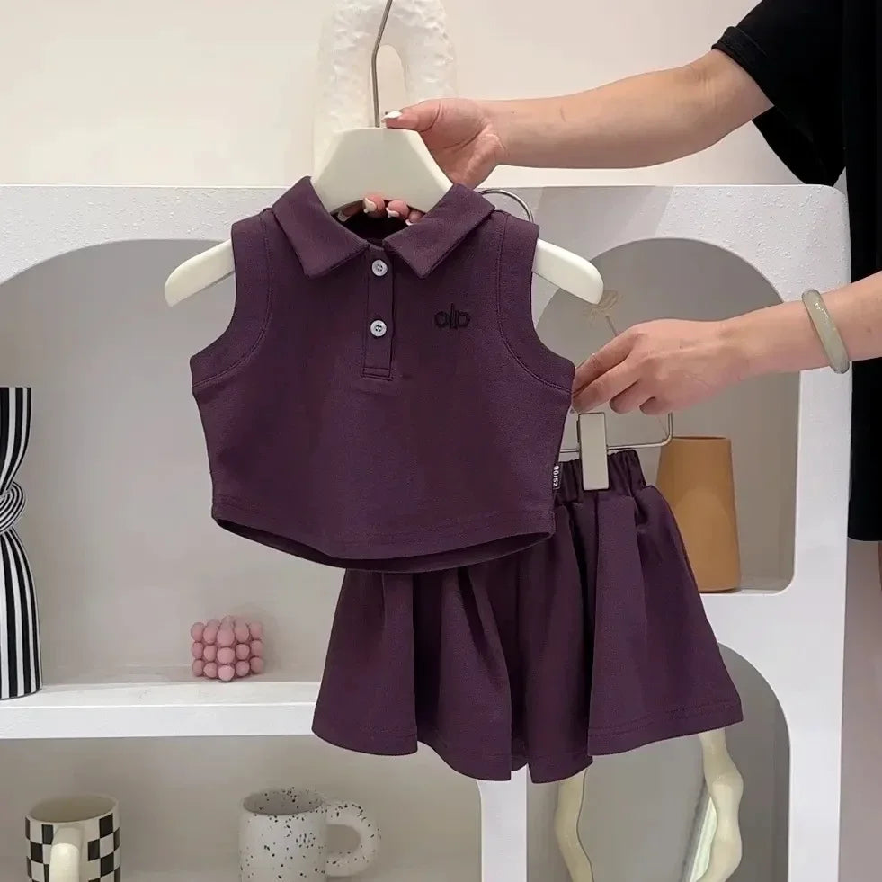 Girls Fashionable Two-Piece Set with Thin Lapel Trendy Sweet Cool Children's Clothing Ensemble