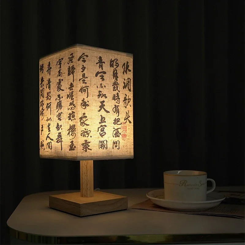 LED Decoration Table Lamps Simple Chinese Style Dimmable Plug Night Light Fabric Lampshade Square Bedroom Bedside Desk Lights