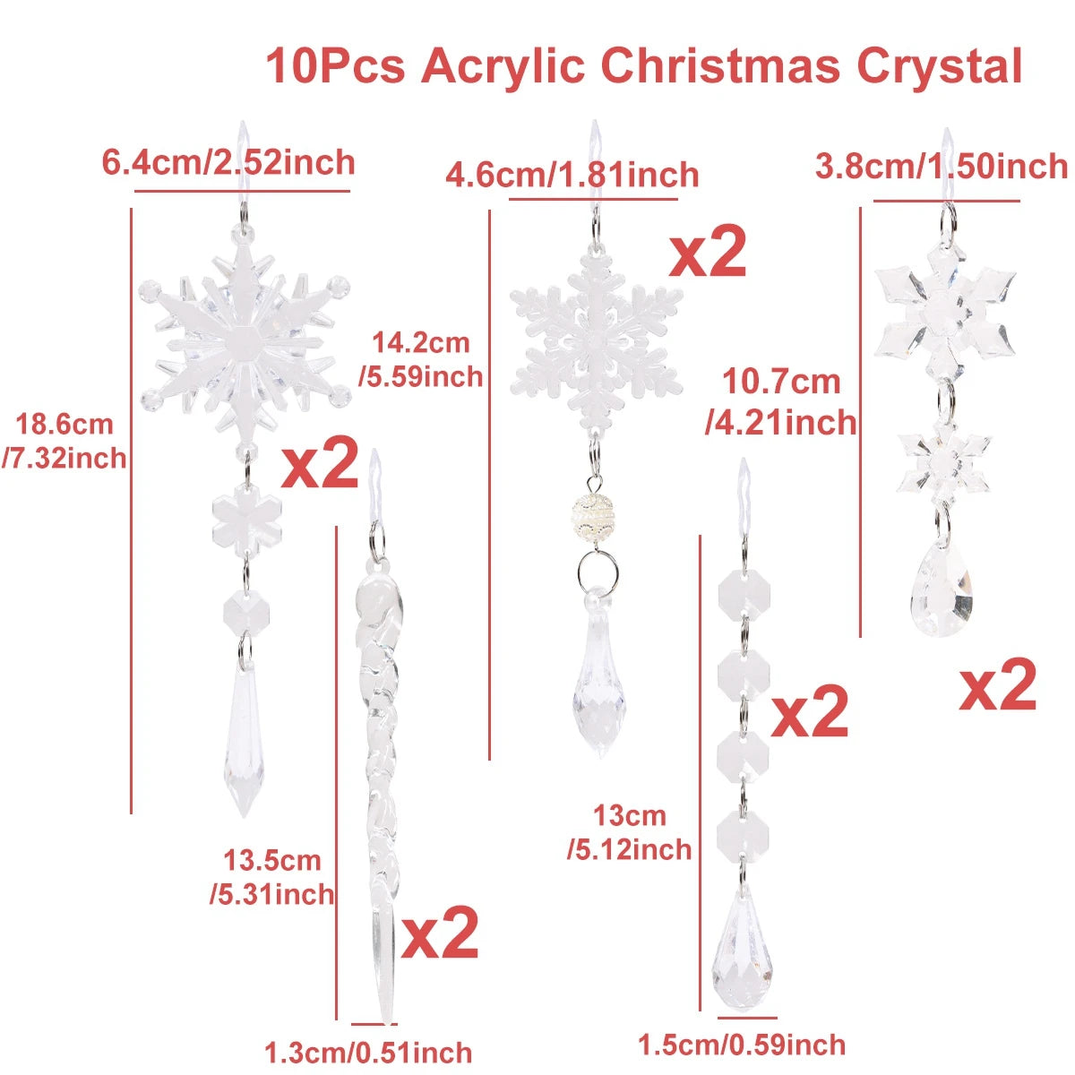 Christmas Crystal Acrylic Ornaments Christmas Decoration for Home 2025 Snowflake Xmas Tree Hanging Pendants New Year Gift 2026