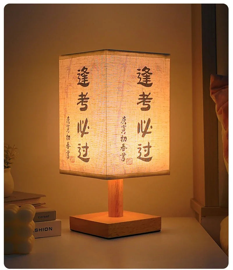 LED Decoration Table Lamps Simple Chinese Style Dimmable Plug Night Light Fabric Lampshade Square Bedroom Bedside Desk Lights