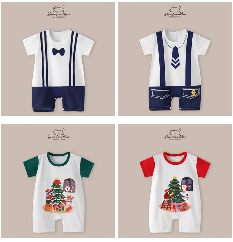 Baby Boys Thin Rompers Baby Girls Short Sleeve Bodysuit Newborn Infants Jumpsuit for Summer New Korean Style Costume