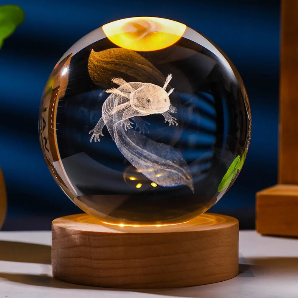 3D Axolotl Laser Engraved Crystal Ball Coloured Night Light,girlfriend Classmate Wife Children Birthday Gift Home Decoration