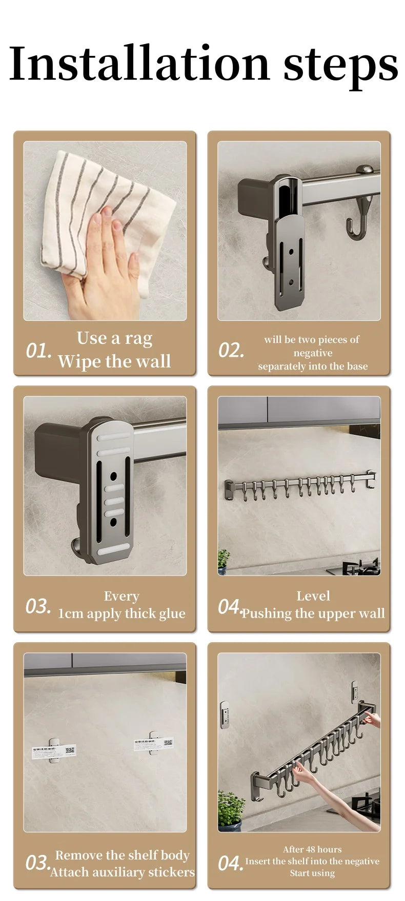 Kitchen Hook Punch-free Hanging Rod Spovel Hanger Row Hook Multifunctional Wall-mounted Storage Knife Holter