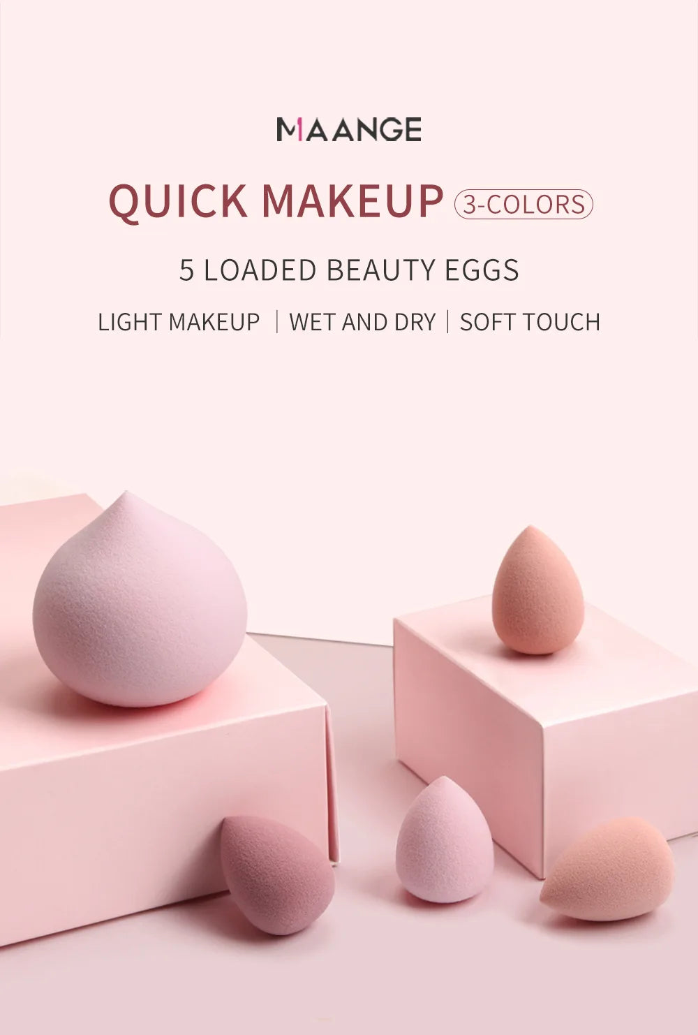 Maange 5 PCs Mini Cosmetic Egg Wet and Dry Dual Use Foam Large Powder Puff Makeup Tools