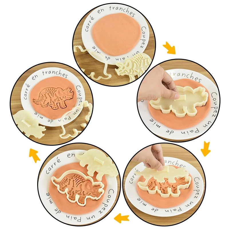 3pcs Dinosaur Shape Cookie Cutters Mold Fondant Biscuit Embossing Mould Handmade DIY Cake Baking Tool Ungle Birthday Party Decor