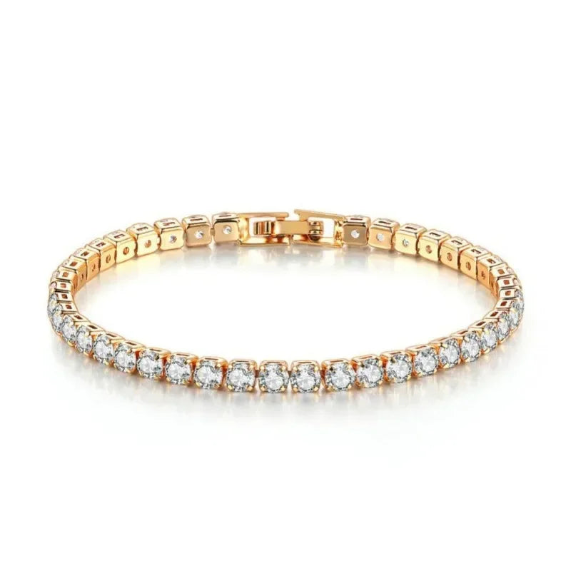 Luxury Hiphop Iced Out 4mm Cubic Zirconia Crystal Tennis Bracelets For Women Men Gold Color Silver Color Bracelet Chain Jewelry