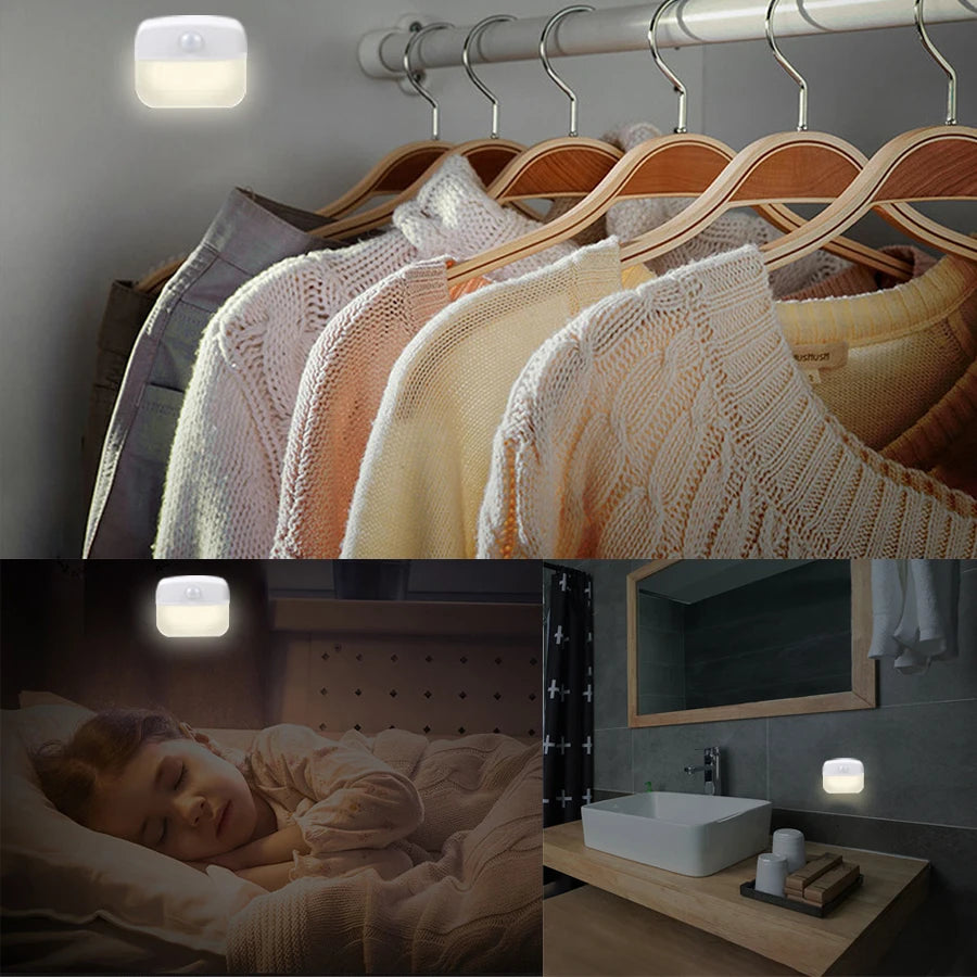 Mini LED Night Lamp Motion Sensor Light Indoor AAA Battery Powered Bedroom Wall Staircase Closet Aisle Body Induction Lamp