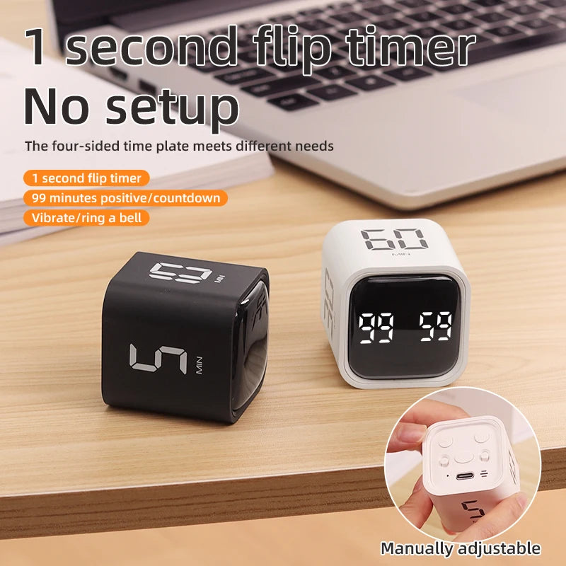 Gravity Flip Timer Silent Vibration Sound Alarm 5-60 Minutes and Custom Countdown Perfect For Working Learning Cooking Study