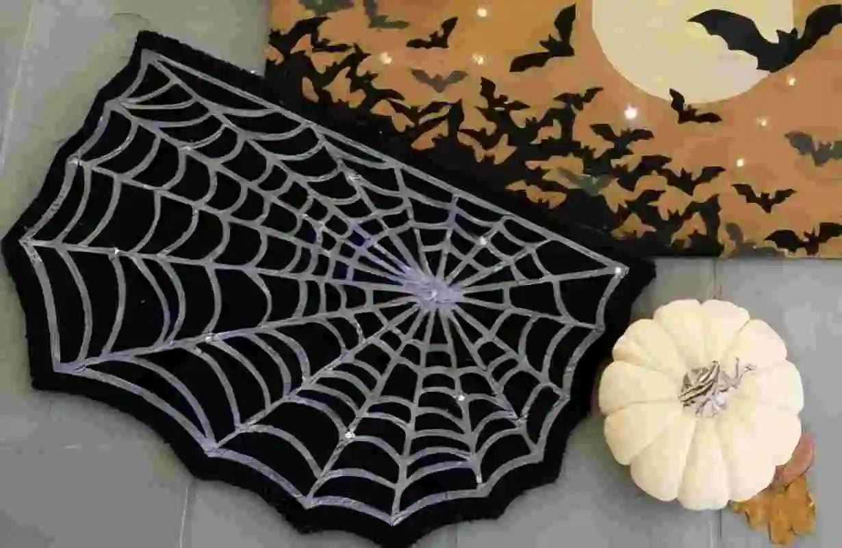 VIKAMA Halloween Shaped Decorative Rug Black Spider Web Ghost Gothic Bathroom Entryway Footrest Washable Dirty Resistant Carpet