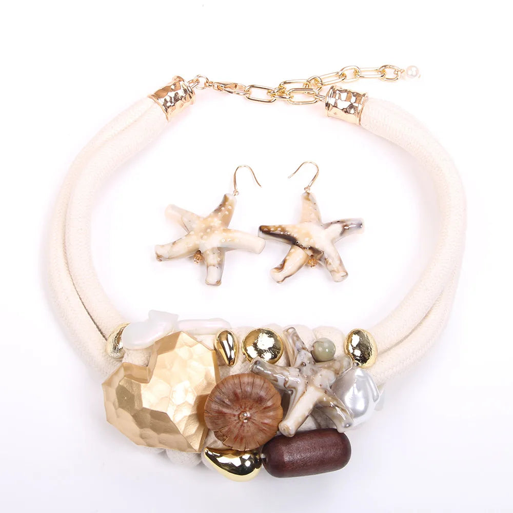Statement Necklace with Beads&Starfish Design for Women Trendy Wedding Party Jewelry