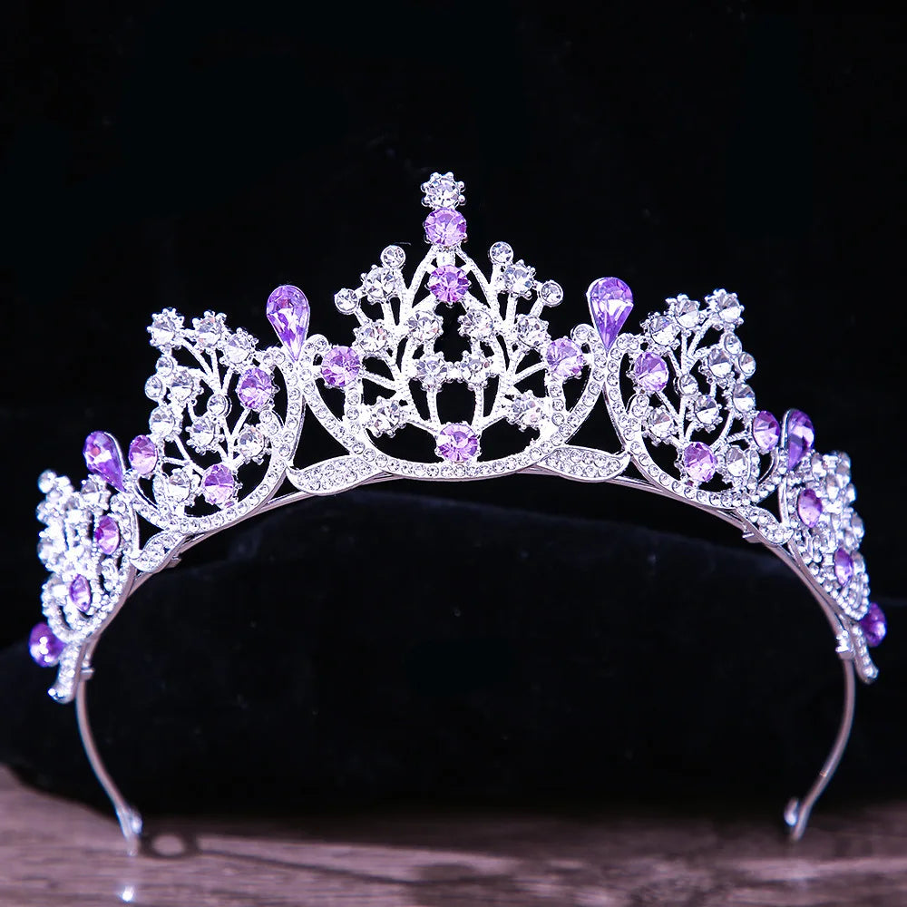 DIEZI Baroque Princess Queen Bridal Crown Purple Crystal Tiara For Women Wedding Vintage Crown Hair Dress Accessories Jewelry