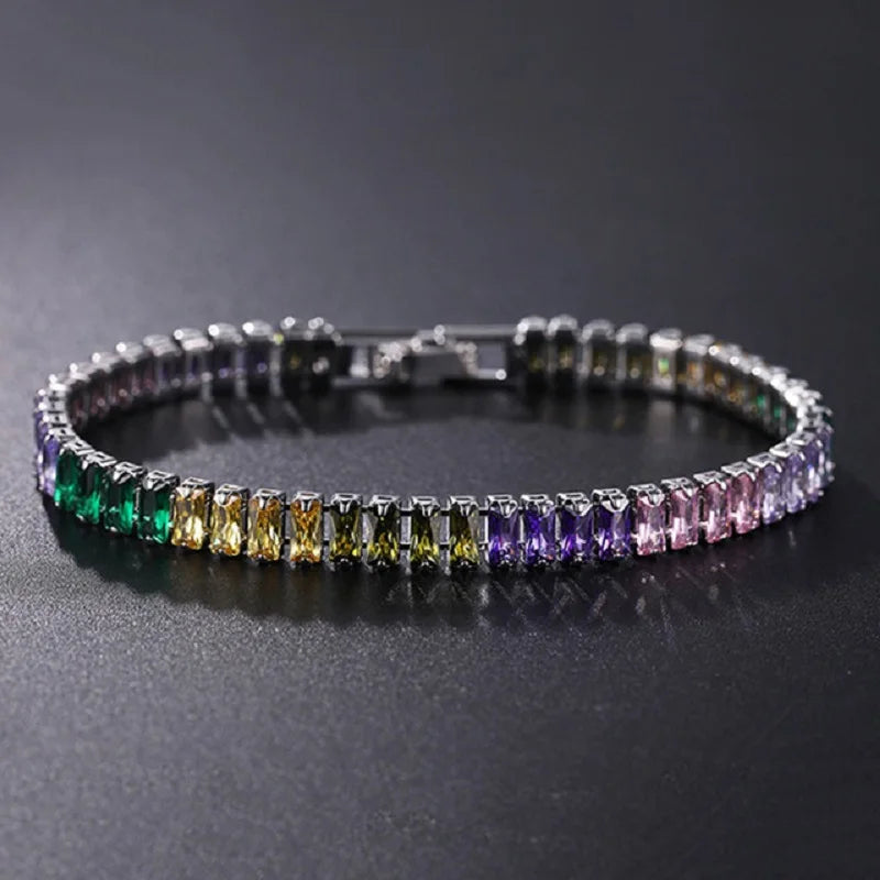 Luxury Hiphop Iced Out 4mm Cubic Zirconia Crystal Tennis Bracelets For Women Men Gold Color Silver Color Bracelet Chain Jewelry