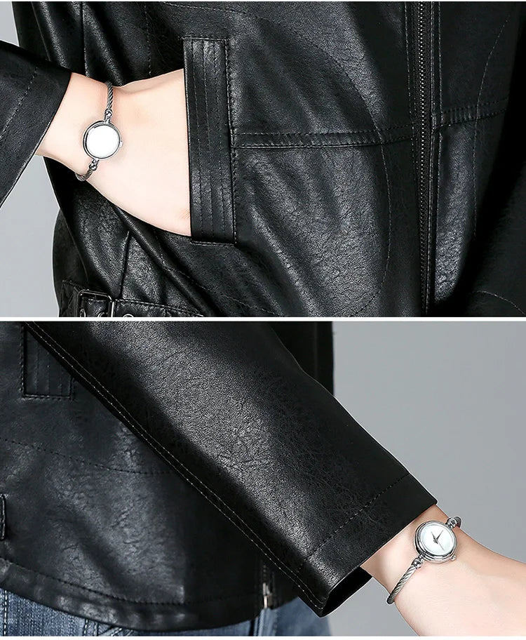 New Women Sheepskin Jacket Spring Autumn 2025 Fashion Casual Long Sleeve Short Zipper Leather Coat Loose Split Leather Outerwear