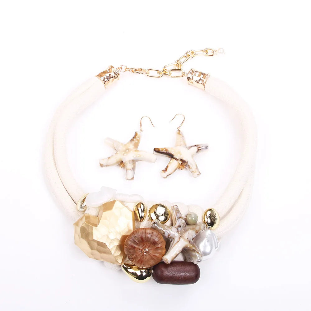 Statement Necklace with Beads&Starfish Design for Women Trendy Wedding Party Jewelry