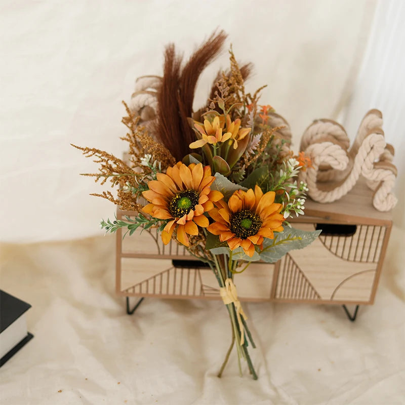 Artificial Flowers Bouquet For Wedding Sunflower Pampas Fake Flower Home Table Decor Living Room Valentine's Day DIY Arrangement