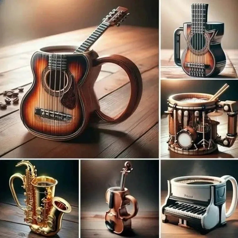 Creative Musical Instrument Coffee Cup Funny Guitar Pattern Mug Summer And Winter Drink Cup Music Lovers Holiday Gifts