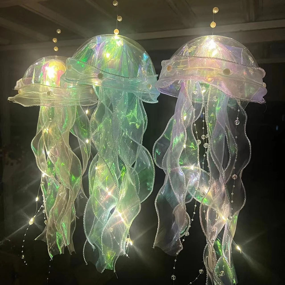 LED Jellyfish Lamp Colored DIY Mermaid Jellyfish Light Hand-held Luminous Lantern Girls Birthday Party Wedding Decor Night Light
