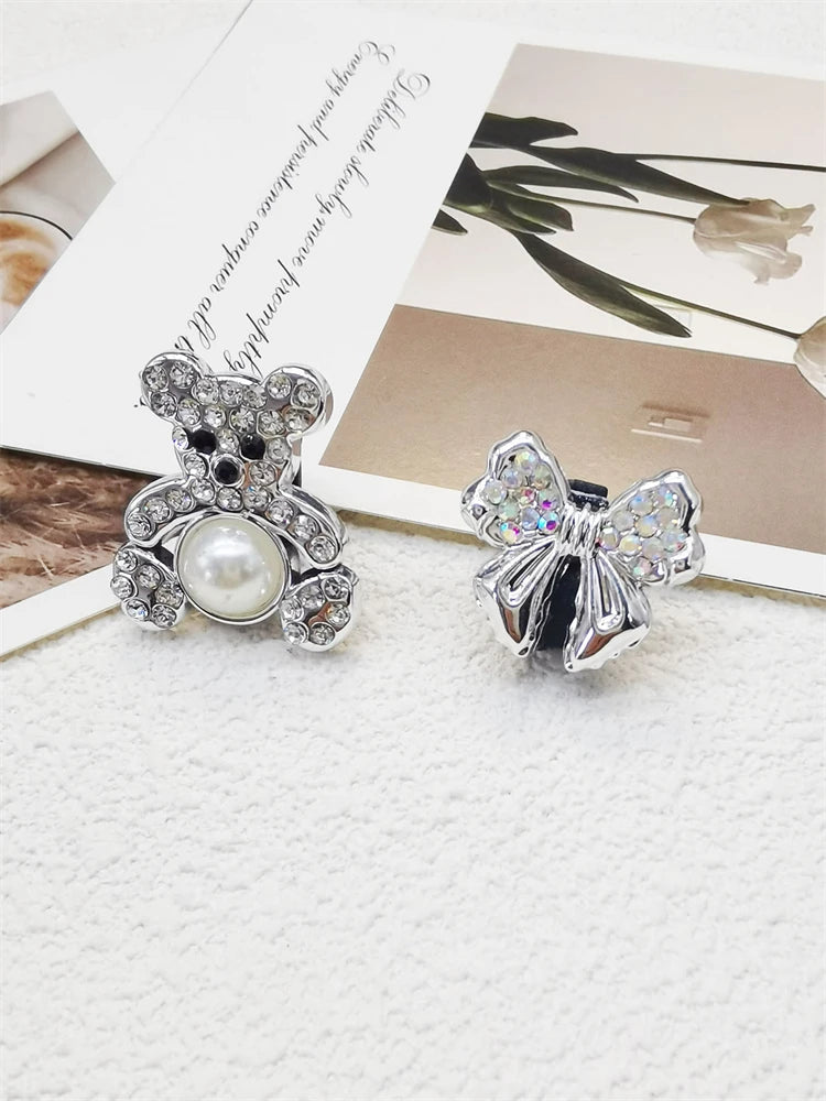 2PCS Bling Rhinestone Bear Shoelace Charms ABS Heart Bowtie Shoe Lace Decorations Accessories DIY Golden Shoe Clips Fit Sneakers