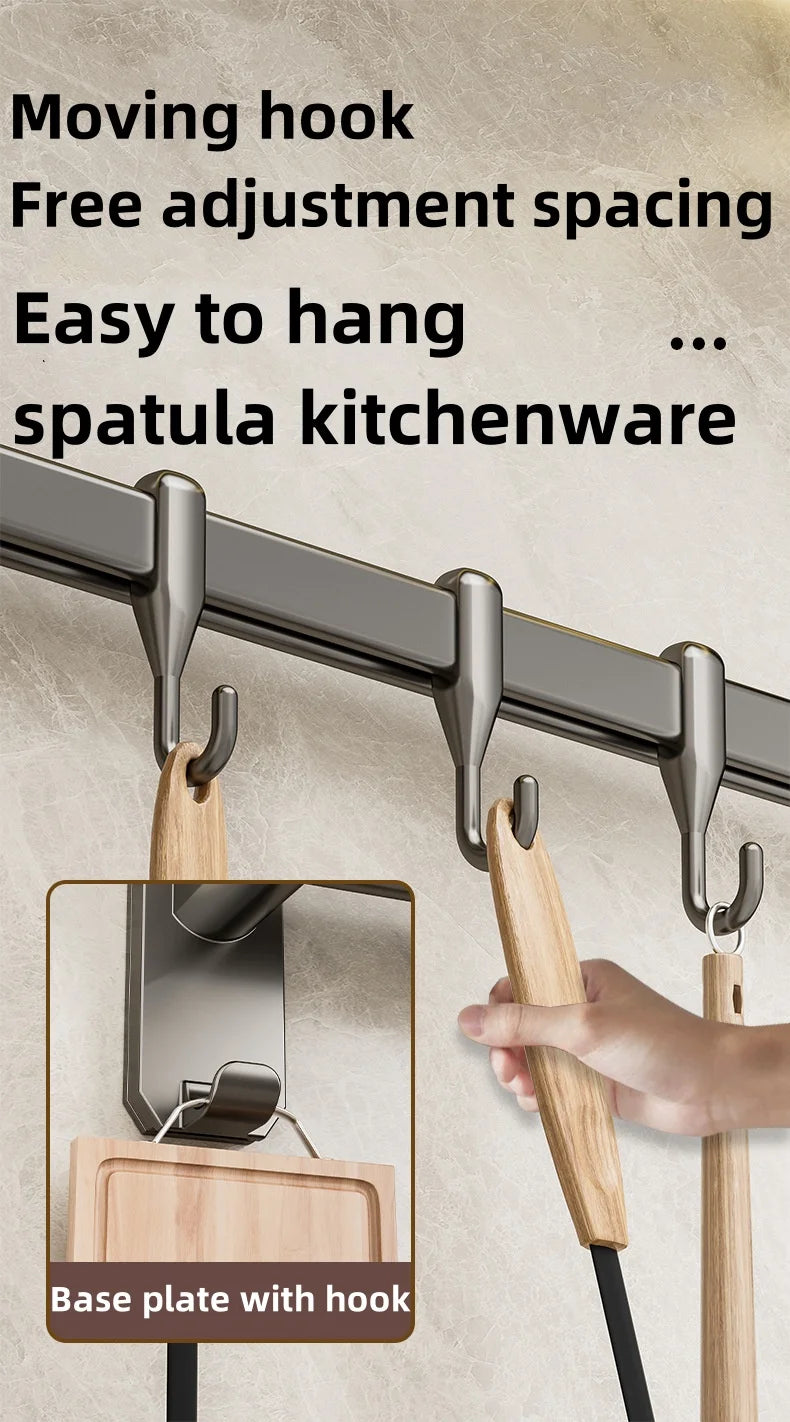 Kitchen Hook Punch-free Hanging Rod Spovel Hanger Row Hook Multifunctional Wall-mounted Storage Knife Holter