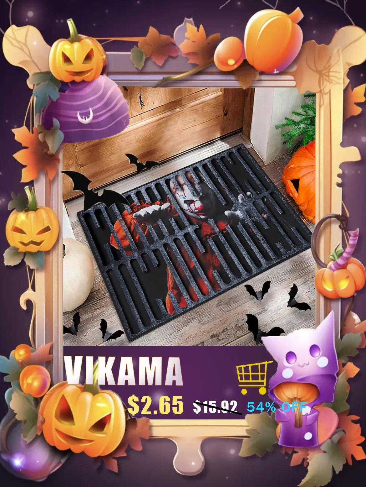 VIKAMA Halloween Shaped Decorative Rug Black Spider Web Ghost Gothic Bathroom Entryway Footrest Washable Dirty Resistant Carpet