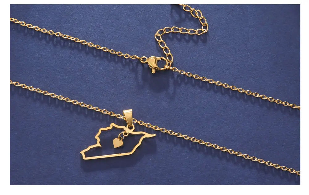 Cazador Stainless Steel Jewelry Geography Necklace Syria Map Heart Pendant Chain Necklace for Women Mother Gift Wholesale