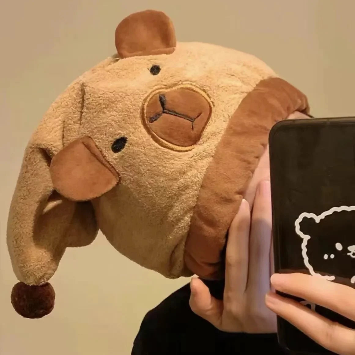 Capybara Dry Hair Cap Coral Fleece Quick Dry Towel Super Absorbent Capybara Head Turban Cute Animal Soft Hair Wraps for Women