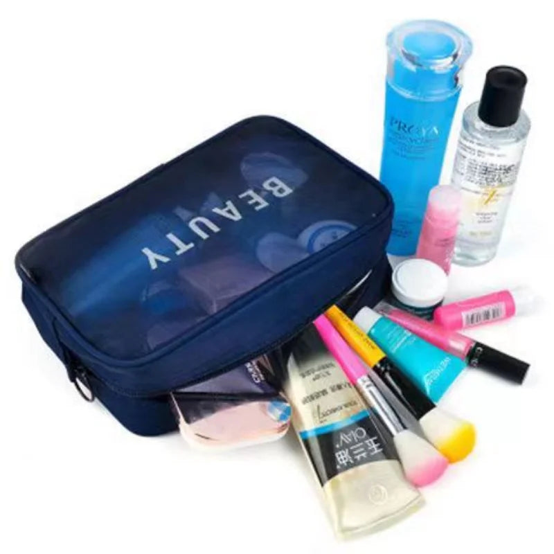 Makeup Bag Women Travel Toiletry Wash Makeup Bag Storage Case Zipper Make Up Bags Black Dot Transparent Mesh Cosmetic Bag