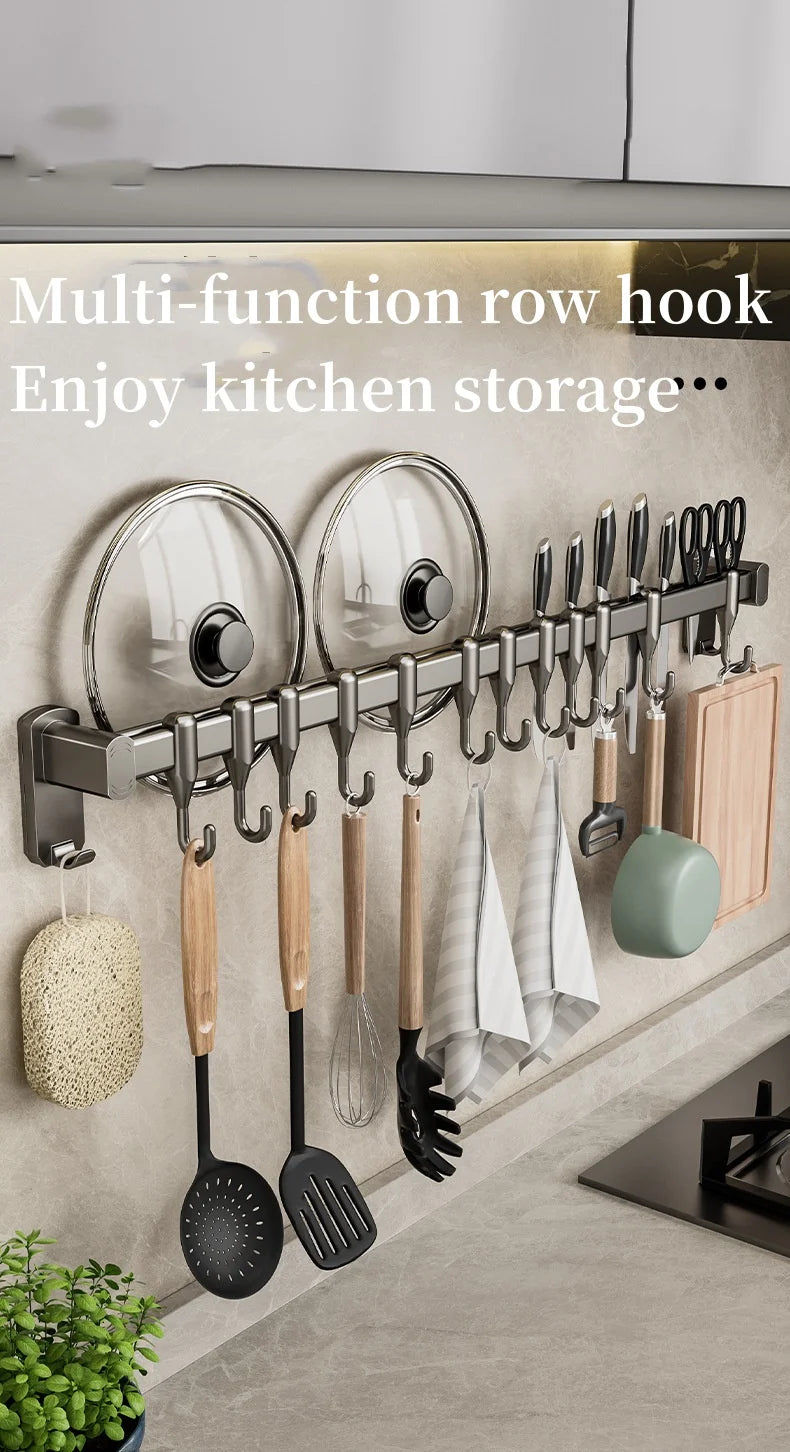Kitchen Hook Punch-free Hanging Rod Spovel Hanger Row Hook Multifunctional Wall-mounted Storage Knife Holter