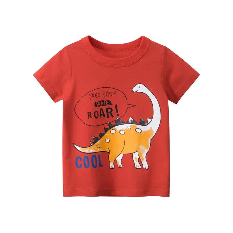 2-9 Years T Shirt Cartoon Animals Baby Kids Boys Girls Children Cotton Short Sleeves Summer Clothing Dinosaur Printing KF917