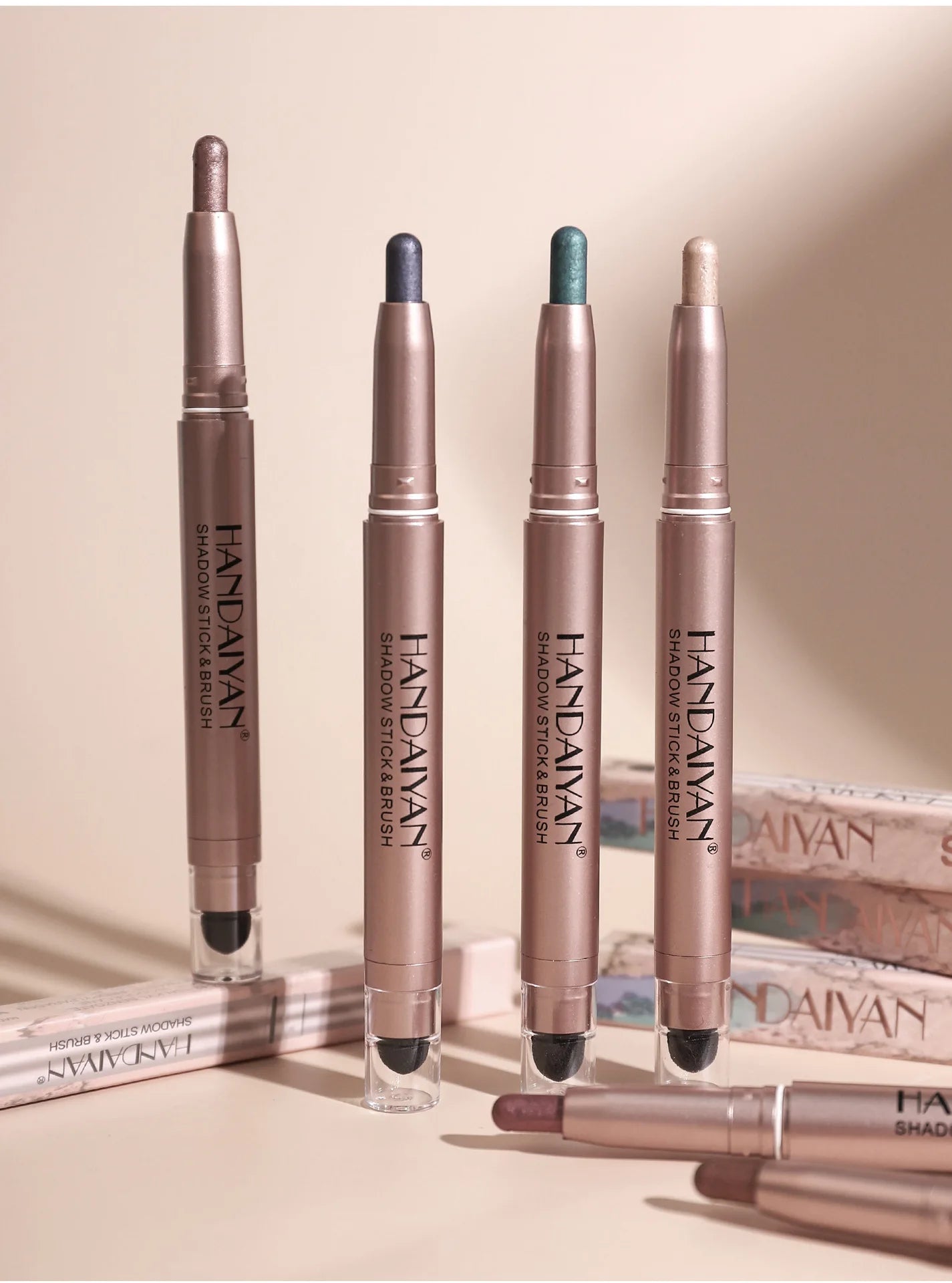 12 Colors Eyeshadow Stick Double Head Waterproof Long Lasting Metallic Shimmer Highlighter Cream Pen with Brush for Eyes