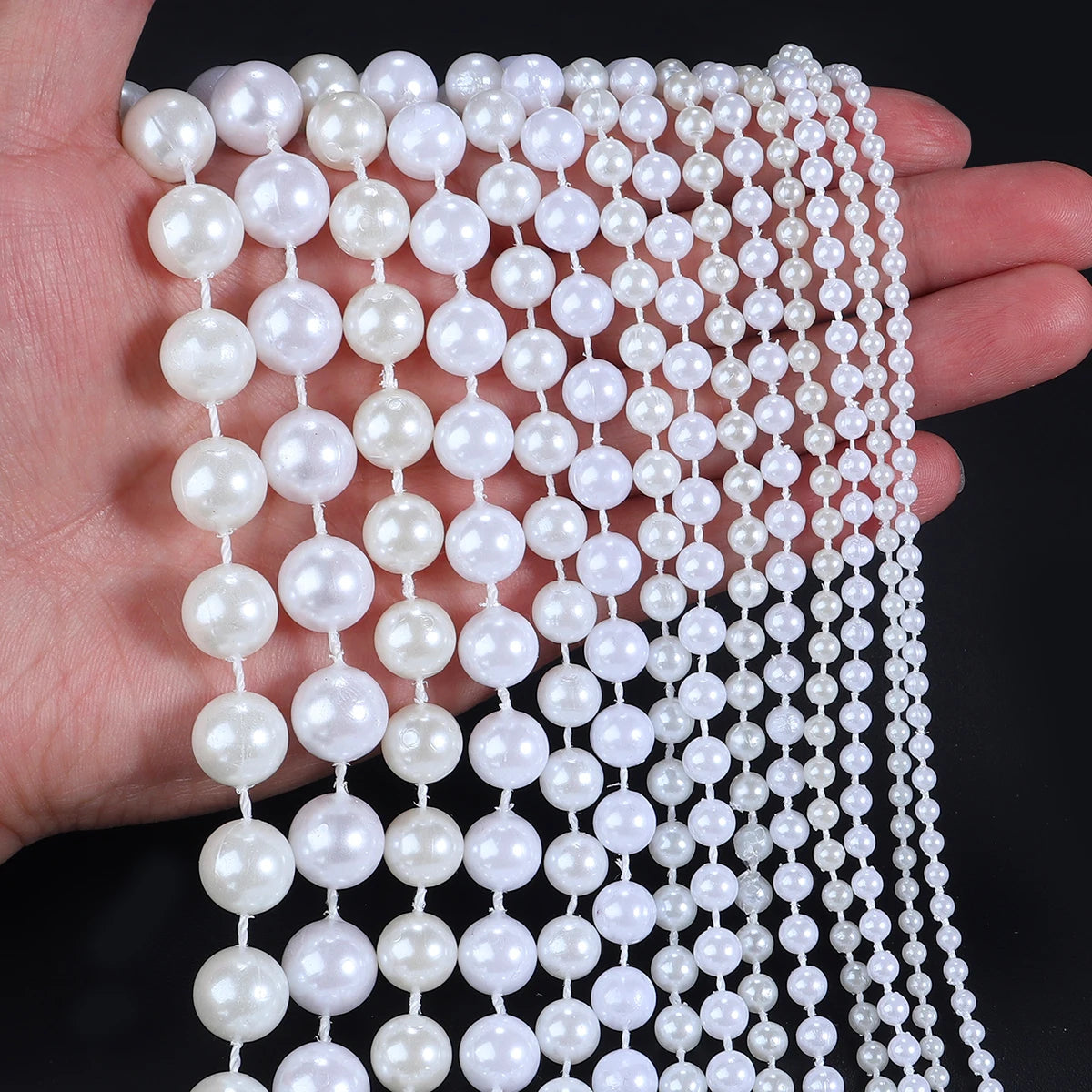 5yards/roll Imitation Pearl Chain White 3-12mm Round Beads Chain for Home Wedding Clothing Decoration Jewelry Making Accessories