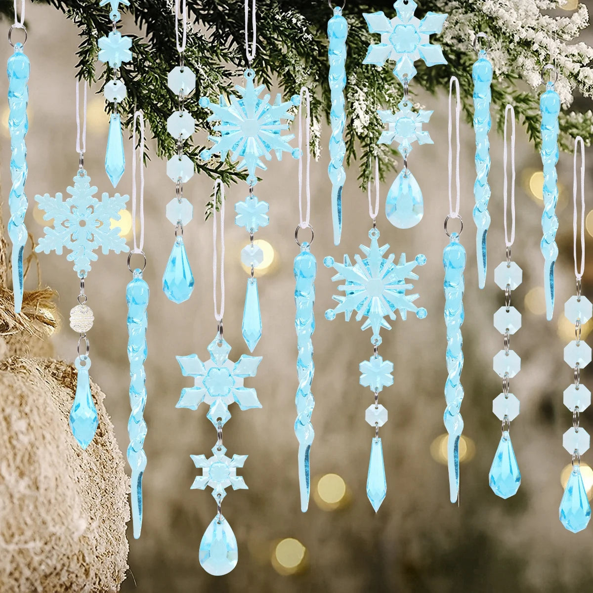 Christmas Crystal Acrylic Ornaments Christmas Decoration for Home 2025 Snowflake Xmas Tree Hanging Pendants New Year Gift 2026