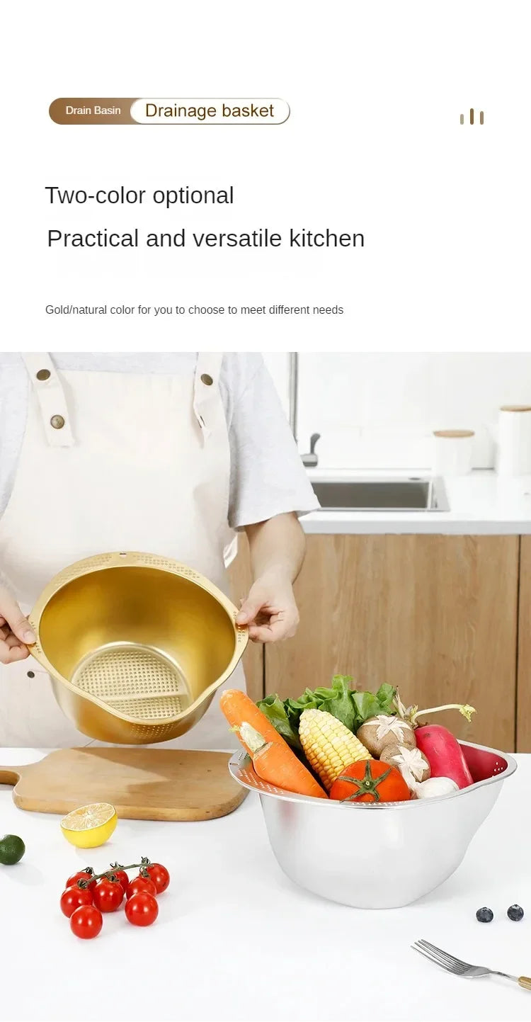 Rice Washer Strainer Bowl Stainless Steel 304 Rice Washing Bowl Rice Sieve Colander Fruit And Vegetable Strainer Kitchen Tools