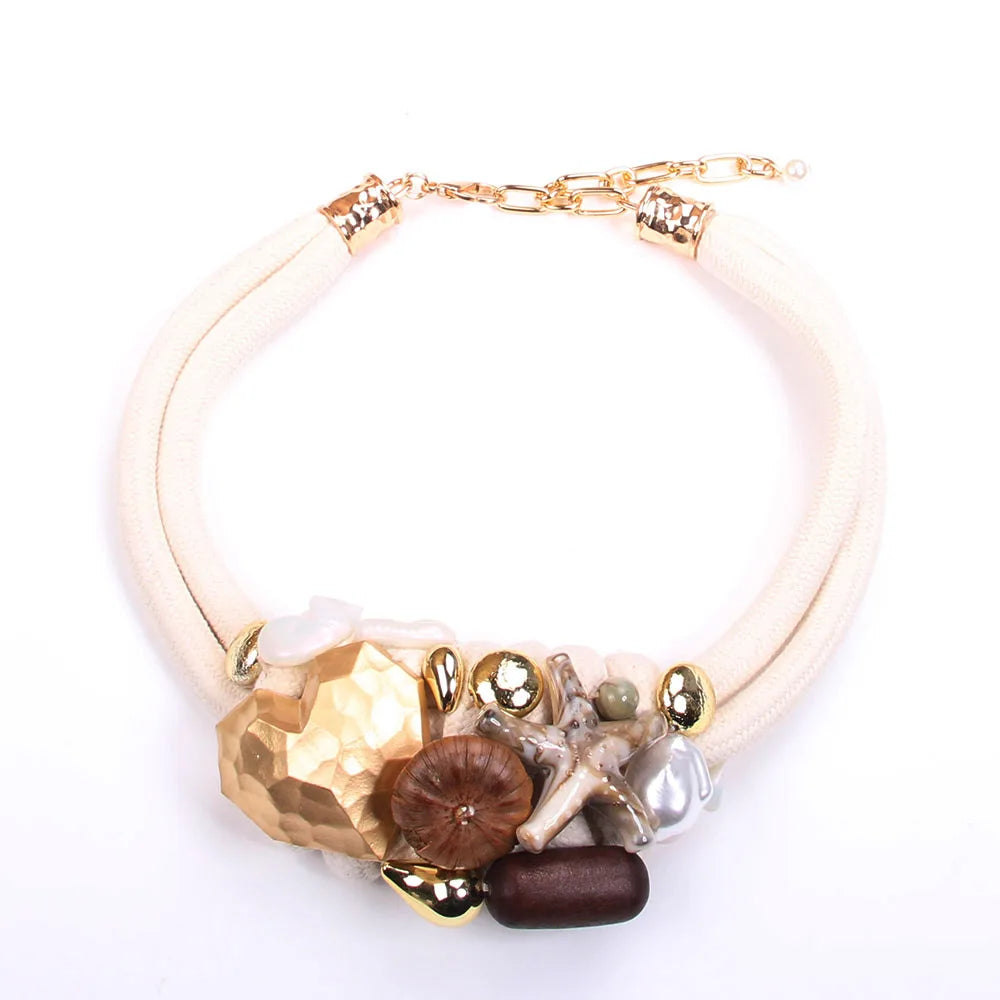 Statement Necklace with Beads&Starfish Design for Women Trendy Wedding Party Jewelry
