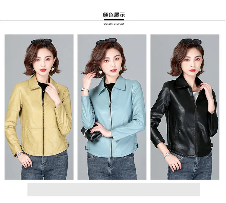 New Women Sheepskin Jacket Spring Autumn 2025 Fashion Casual Long Sleeve Short Zipper Leather Coat Loose Split Leather Outerwear