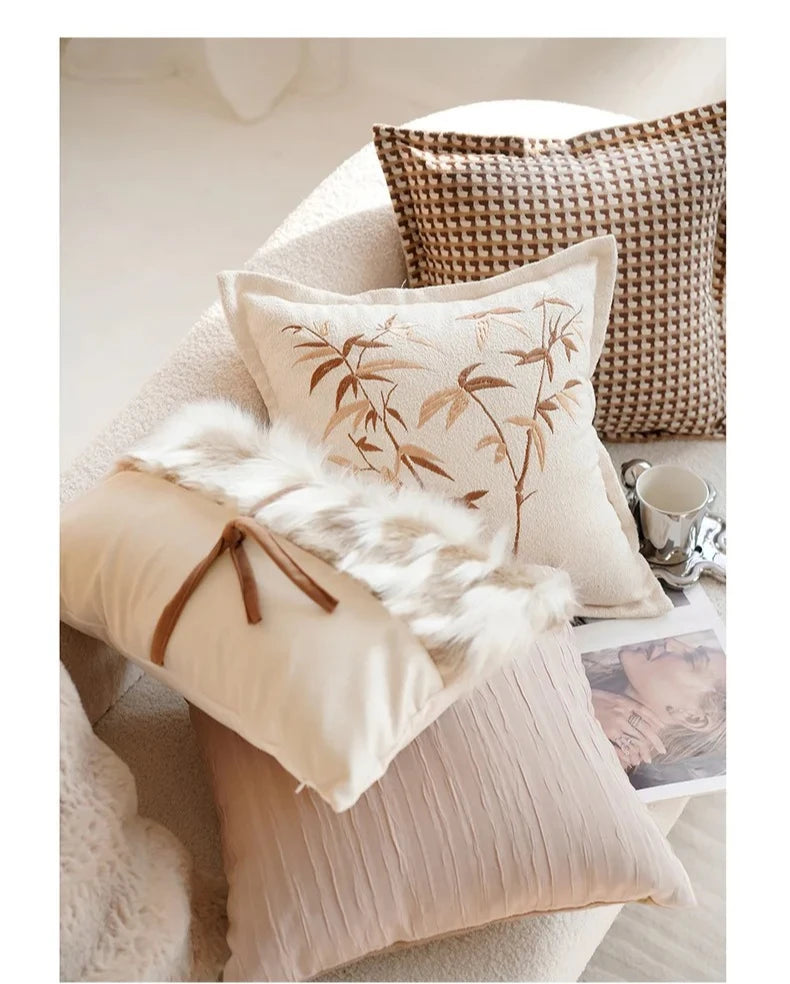 30X50/45x45CM Embroidered Bamboo Leaf Throw Pillow Cover Stamping Waist Cushion Cover Decor Home Decorative Pillowcase