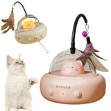 Smart Teaser Cat Toy Electric UFO Cat Teaser Stick With Bell Training Pet Toys Replaceable Feather Interactive Cat Supplies