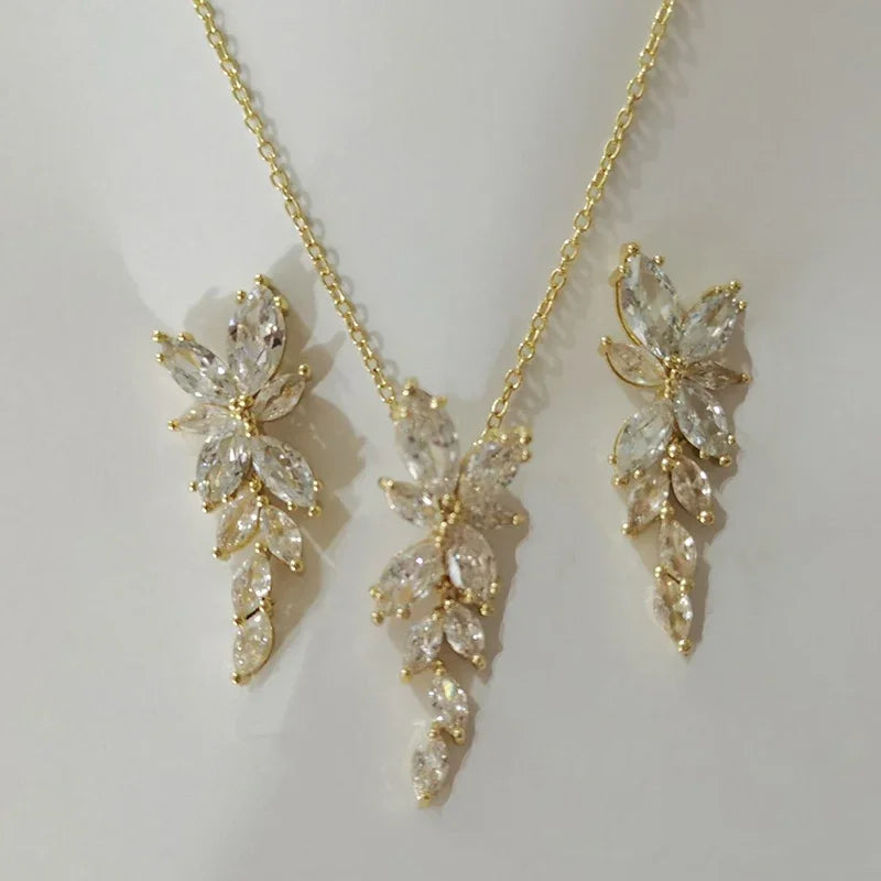 LXOEN Marquise Cut Flower Zirconia Crystal Long Drop Earrings for Women Shiny Leaf CZ Stone Bridal Wedding Jewelry