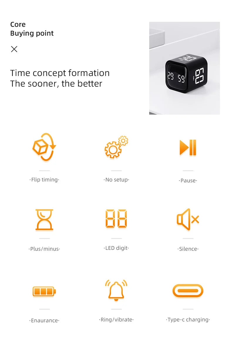 Gravity Flip Timer Silent Vibration Sound Alarm 5-60 Minutes and Custom Countdown Perfect For Working Learning Cooking Study