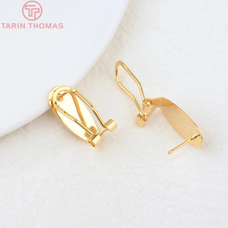 (2426)10PCS 18.5x8.5MM 24K Gold Color Brass with Stick Trays Stud Earrings Clips High Quality Diy Jewelry Findings Accessories
