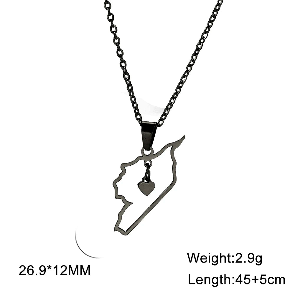 Cazador Stainless Steel Jewelry Geography Necklace Syria Map Heart Pendant Chain Necklace for Women Mother Gift Wholesale
