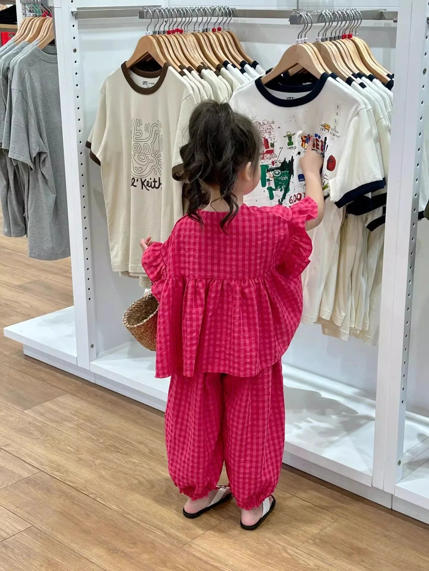Summer Spring Baby Girls Cotton Loose Red Plaid Ruffle Sleeves Shirt Tops+Crop Pant Sets Child Outfit Kids 2PCS Tracksuit 2-10Yr