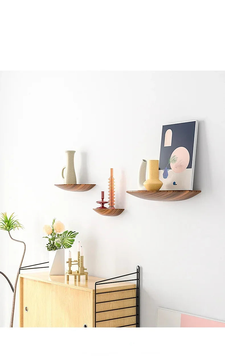 Semicircle Wooden Wall Shelf Background Wall Hanging Projector Display Stand Suspension Home Decoration Storage Organization