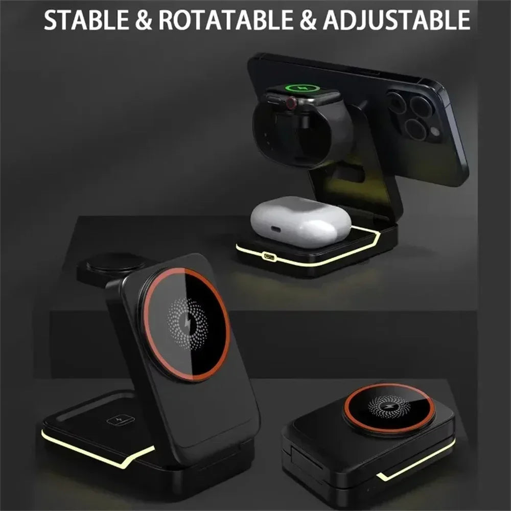3in1 Magnetic Wireless Charger Station 30W Fast Charging for iPhone 16 15 14 Pro Max iWatch AirPods Phone Adapter Stand