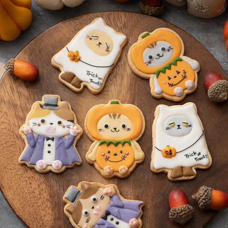 3Pcs Halloween Skull Cookie Cutter 3D Plastic Skeleton Gingerbread Man Biscuit Mold Fondant Pastry Cartoon Cake Decoration