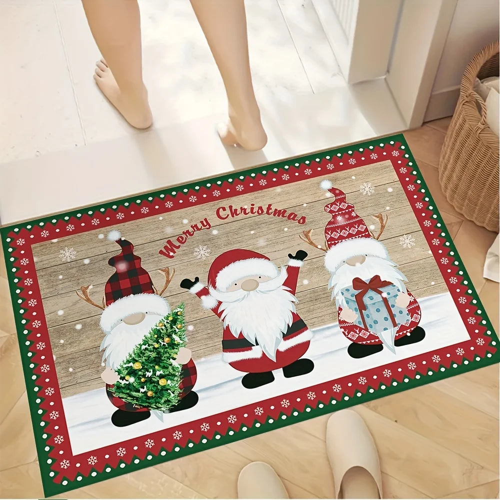 Santa Claus Green Polka Dots Rug Christmas Tree Snowflake Carpets Living Room Bedroom Entrance Non-slip Floormat Home Decoration