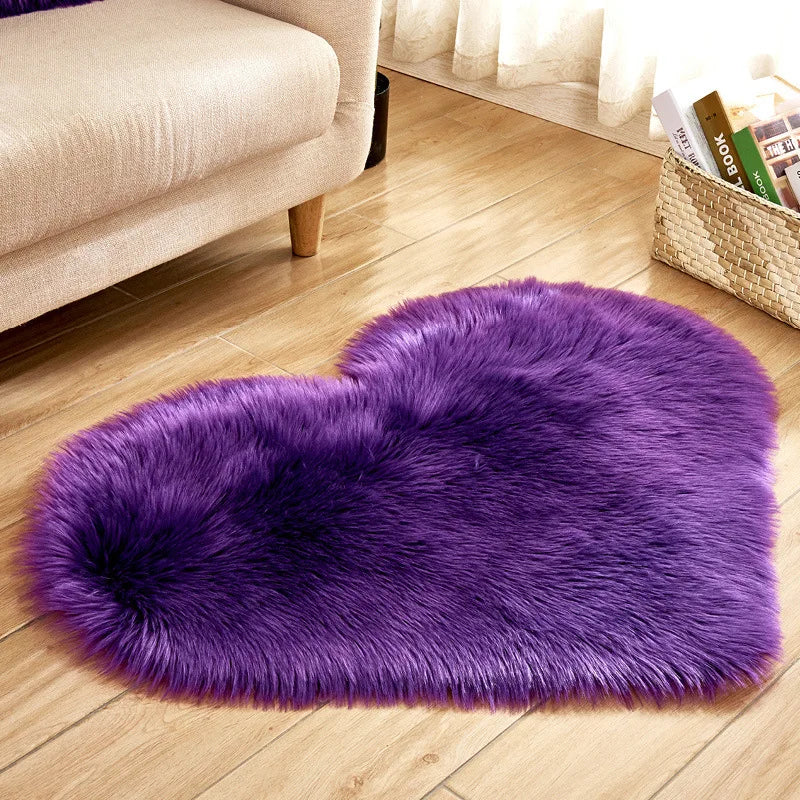 30x40cm Plush Carpet Heart Shaped Faux Fur Rug Imitation Wool Christmas Coffee Table LivingRoom Shag Carpet Solid Color Style