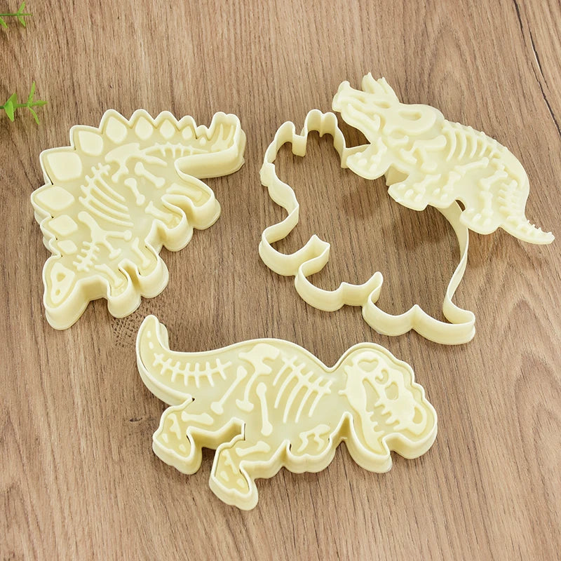 3pcs Dinosaur Shape Cookie Cutters Mold Fondant Biscuit Embossing Mould Handmade DIY Cake Baking Tool Ungle Birthday Party Decor