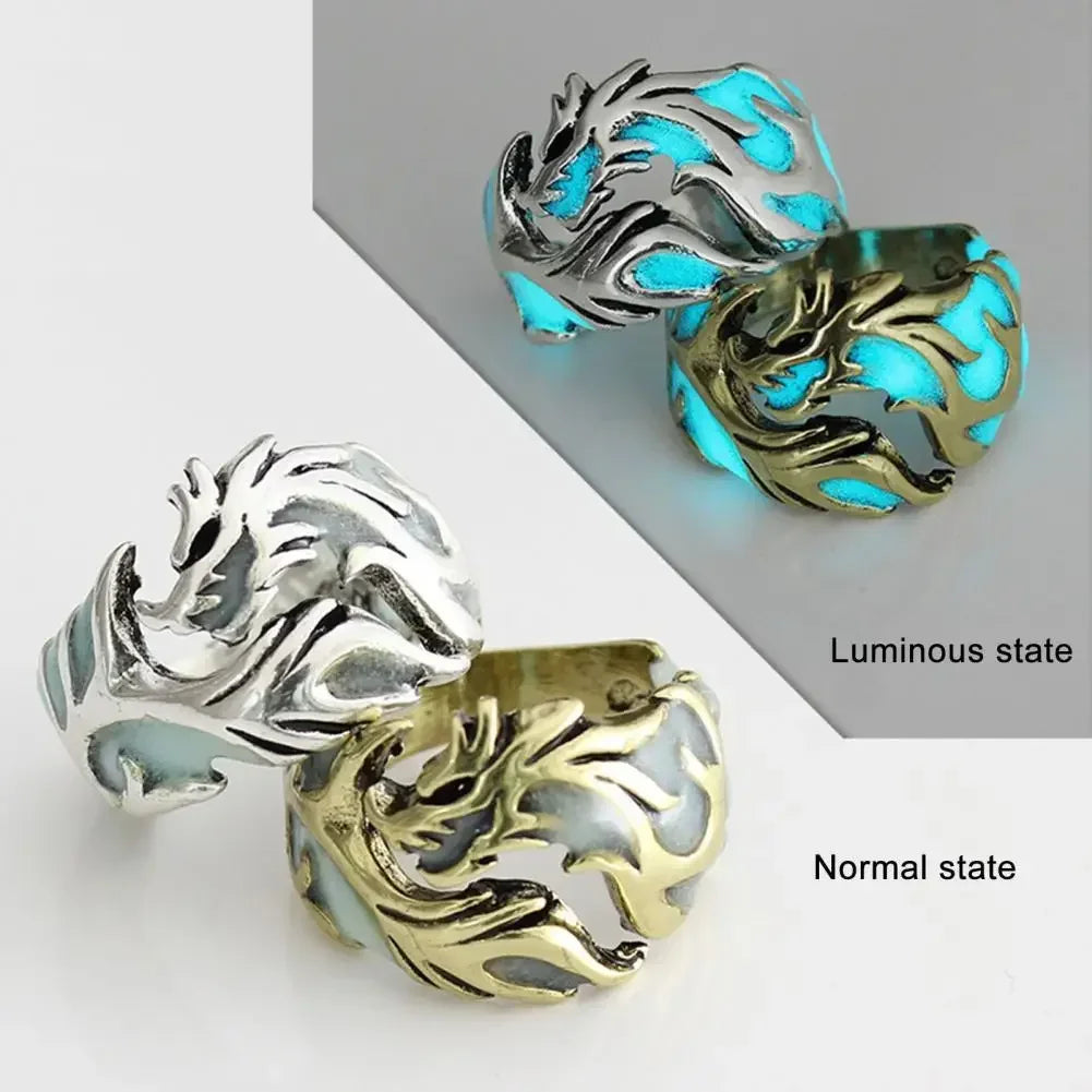 Luminous Dragon Rings for Men Women Punk Rings Free Size Finger Ring Glow in The Dark Ring Ring Jewelry