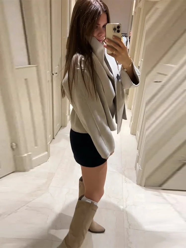 Winter Jacket Women Scarf Collar Short Woolen Coats Autumn 2025 Old Money Long Sleeve Solid Loose Bomber Jackets Chic Outerwears